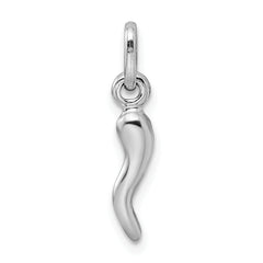 Sterling Silver Men's Rhodium-Plated Italian Horn Charm 3D Polished Finish
