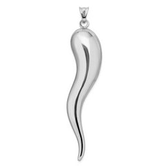 Sterling Silver 925 Men's Italian Horn Pendant Handcrafted 3D Rhodium-Plated