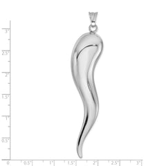 Sterling Silver 925 Men's Italian Horn Pendant Handcrafted 3D Rhodium-Plated