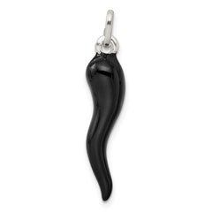 Sophia Jewelers 925 Sterling Silver Italian Horn Pendant with Black Enamel Finish