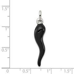 Sophia Jewelers 925 Sterling Silver Italian Horn Pendant with Black Enamel Finish