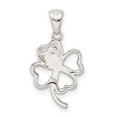 Sterling Silver Rhodium-Plated Clover Pendant with Green Enamel Finish