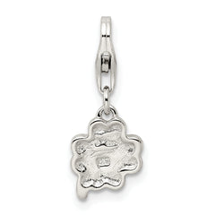 Sterling Silver 925 Polished Four Leaf Clover Charm with Green Enamel