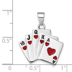 Sterling Silver 925 Polished Enamel Royal Flush Men's Pendant