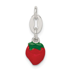 Sterling Silver 925 Enameled Strawberry Charm with Polished Anti-Tarnish Finish