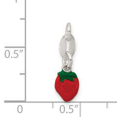 Sterling Silver 925 Enameled Strawberry Charm with Polished Anti-Tarnish Finish