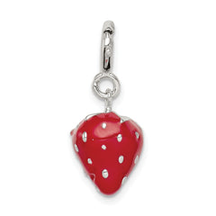 Sterling Silver Rhodium-Plated 3D Strawberry Charm with Red Enamel Finish