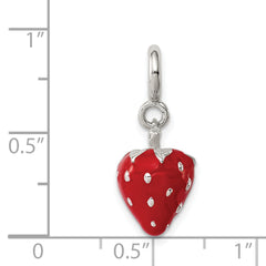 Sterling Silver Rhodium-Plated 3D Strawberry Charm with Red Enamel Finish