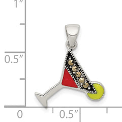 Sophia Jewelers 925 Sterling Silver Martini Pendant with Red and Green Enamel