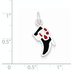 Sterling Silver 925 Enameled Boot Charm in Black & Red