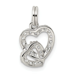 Sterling Silver 925 Polished Interlocking Hearts CZ Charm Elegant Design