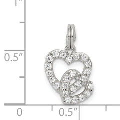 Sterling Silver 925 Polished Interlocking Hearts CZ Charm Elegant Design