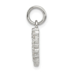 Sterling Silver 925 Heart Charm with CZ Rhodium-Plated Polished Finish