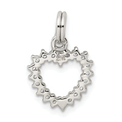 Sterling Silver 925 Heart Charm with CZ Rhodium-Plated Polished Finish