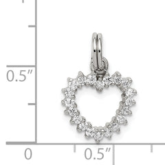 Sterling Silver 925 Heart Charm with CZ Rhodium-Plated Polished Finish