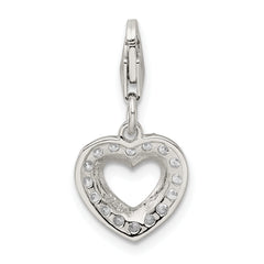 Sterling Silver 925 Heart Charm with Polished CZ Elegance