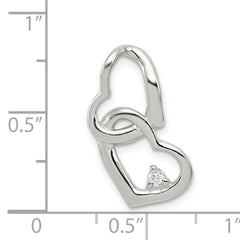 Sterling Silver 925 Heart Pendant with Clear Cubic Zirconia, Polished Rhodium Finish