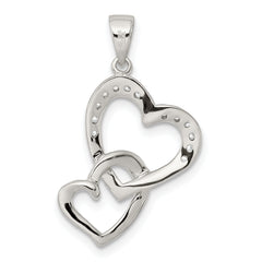 Sophia Jewelers Sterling Silver CZ Double Heart Pendant with Polished Rhodium