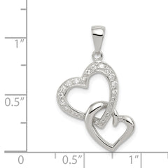 Sophia Jewelers Sterling Silver CZ Double Heart Pendant with Polished Rhodium