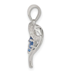 Sterling Silver Rhodium-Plated Blue Glass CZ Heart Pendant Elegant 925 Jewelry