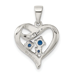Sterling Silver Rhodium-Plated Blue Glass CZ Heart Pendant Elegant 925 Jewelry