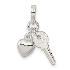 Sterling Silver 925 Heart Key Charm Polished Anti-Tarnish Elegant
