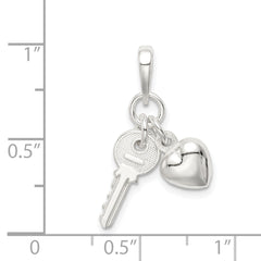 Sterling Silver 925 Heart Key Charm Polished Anti-Tarnish Elegant