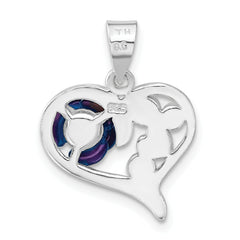 Sterling Silver 925 Rose Heart Pendant with Blue CZ Enamel Detailing