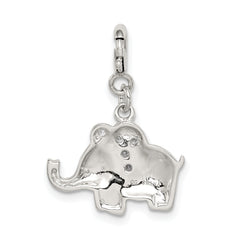 Sterling Silver 925 Elephant Charm with CZ and Blue Enamel