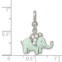 Sterling Silver 925 Elephant Charm with CZ and Blue Enamel