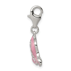 Sterling Silver Pink Enameled CZ Elephant Charm for Kids