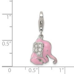 Sterling Silver Pink Enameled CZ Elephant Charm for Kids