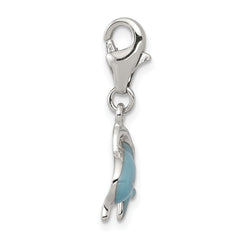 Sterling Silver 925 Polished Dolphin Charm with Enamel Blue Accent