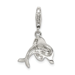 Sterling Silver 925 Polished Dolphin Charm with Enamel Blue Accent