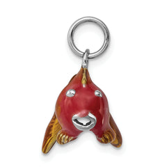 Sterling Silver Rhodium-Plated Enamel Goldfish Charm Elegant Themed Jewelry
