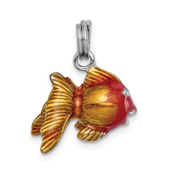Sterling Silver Rhodium-Plated Enamel Goldfish Charm Elegant Themed Jewelry