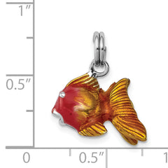 Sterling Silver Rhodium-Plated Enamel Goldfish Charm Elegant Themed Jewelry