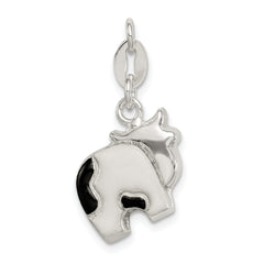 Sterling Silver Enameled Cow Charm Polished Childrens Theme