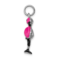 Sterling Silver 925 Flamingo Charm with Hot Pink Enamel Finish