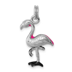 Sterling Silver 925 Flamingo Charm with Hot Pink Enamel Finish