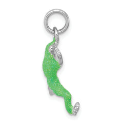 Sterling Silver Rhodium-Plated Green Enamel Frog Charm Elegant and Polished