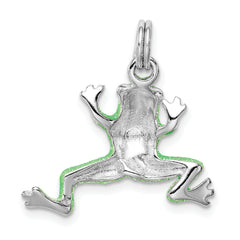 Sterling Silver Rhodium-Plated Green Enamel Frog Charm Elegant and Polished
