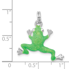 Sterling Silver Rhodium-Plated Green Enamel Frog Charm Elegant and Polished