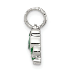 Sterling Silver 925 Green Enamel Frog Charm Rhodium-Plated Polished