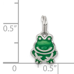 Sterling Silver 925 Green Enamel Frog Charm Rhodium-Plated Polished