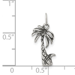 Sterling Silver 925 Antique Palm Tree Charm Pendant Vintage Solid Design