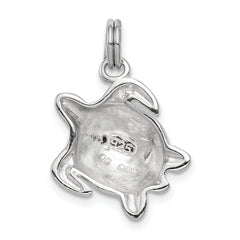 Sterling Silver 925 Green Enamel Turtle Charm with Rhodium Plating