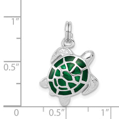 Sterling Silver 925 Green Enamel Turtle Charm with Rhodium Plating