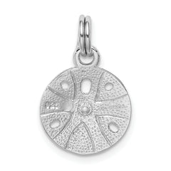 Sterling Silver 925 Sand Dollar Charm with Polished Rhodium Finish