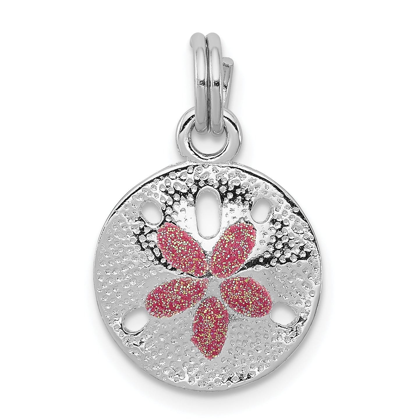 Sterling Silver Rhodium-plated Polished Enameled Sand Dollar Charm